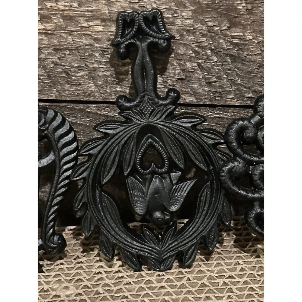 Lot of 4 Cast Iron Mini Trivets Lyre‎ Grape Family Tree Eagle Vintage